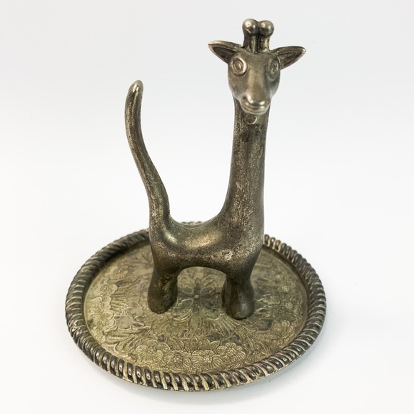 Vtg Silver Plate Giraffe Ring Holder Trinket Tray